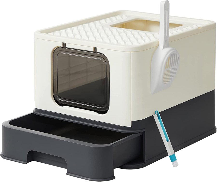 FEANDREA lukket sppelkasse, m. avtakbart brett, se, brste, anti-lekkasje - beige og svart plastik
