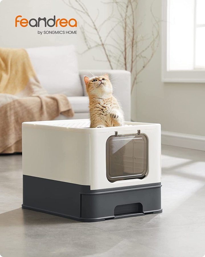 FEANDREA lukket sppelkasse, m. avtakbart brett, se, brste, anti-lekkasje - beige og svart plastik