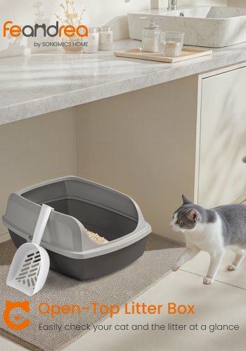 FEANDREA H�y kattedo, XL �pen kattedo med skje, for kattunger, store katter, skifergr� PPT009GN01