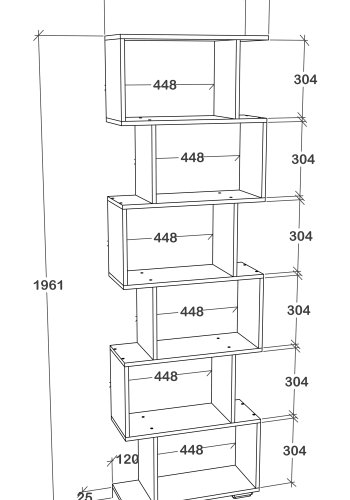 VCM NORDIC Palusa L reol, m. 6 rom - naturlig tre (H: 196,1 cm x 60 cm x 23,8 cm)