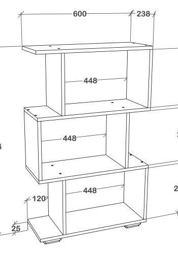 VCM NORDIC Palusa M reol, m. 3 rum - antracitgr tr(H:97,4cm x60cm x 23,8cm)