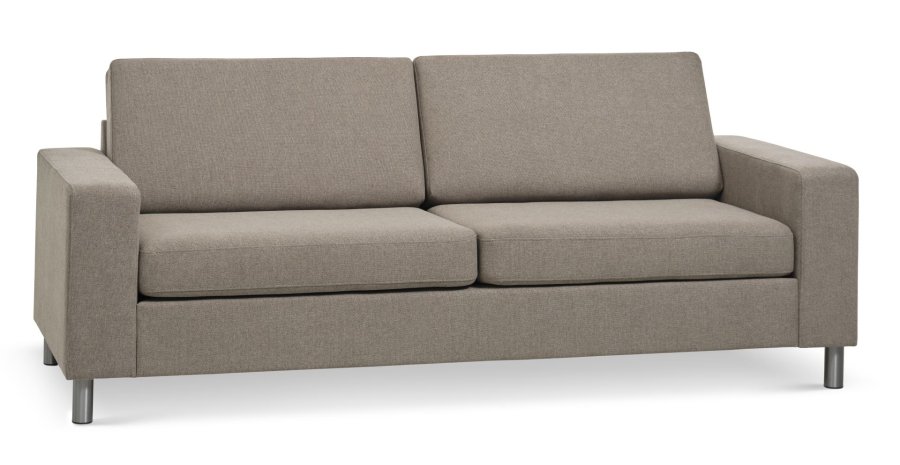 Pan 2,5-seters sofa - antilope beige polyesterstoff og brstet aluminium