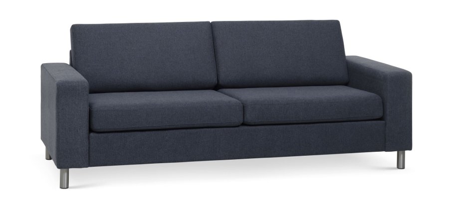Pan 2,5-seters sofa - bltt polyesterstoff og brstet aluminium