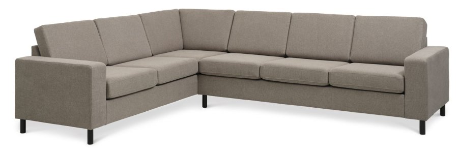 Pannesett 7 hjrnesofa - antilope beige polyesterstoff og svart tre