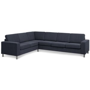 Pan set 7 corner hjrnesofa - bl polyester stof og brstet aluminium