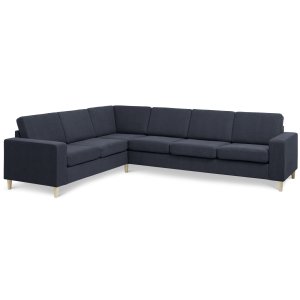 Pan set 7 corner hjrnesofa - bl polyester stof og natur tr