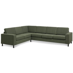 Pan set 7 corner hjrnesofa - vinter mosgrn polyester stof og sort tr
