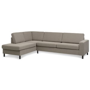 Pan set 2 OE vänster soffa med schäslong - antilop beige polyestertyg och svart trä