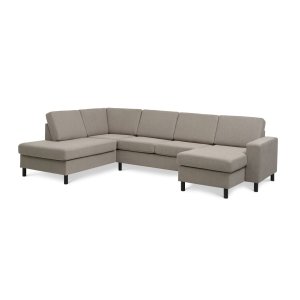 Pan set 4 U OE left sofa med chaiselong - antelope beige polyester stof og sort tr