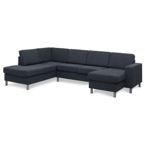 Pan set 4 U OE left sofa med chaiselong - bl polyester stof og brstet aluminium
