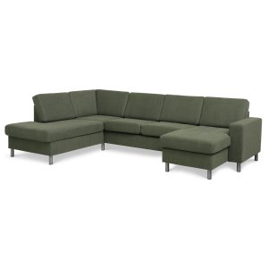 Pan set 4 U OE left sofa med chaiselong - vinter mosgrn polyester stof og brstet aluminium
