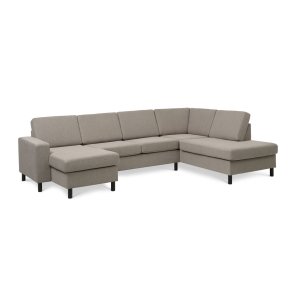 Pan set 5 U OE right sofa med chaiselong - antelope beige polyester stof og sort tr