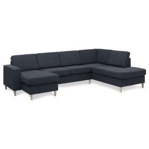 Pan set 5 U OE right sofa med chaiselong - bl polyester stof og natur tr