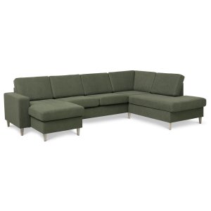 Pan set 5 U OE right sofa med chaiselong - vinter mosgrn polyester stof og natur tr