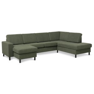 Pan set 5 U OE right sofa med chaiselong - vinter mosgrn polyester stof og sort tr