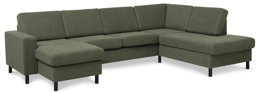 Pan Set 5 U OE Sofa rechts mit Chaiselongue – Polyesterstoff in Wintermoosgrün und schwarzes Holz