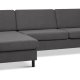 Pannesett 8 3D XL sofa, m. sjeselong - antrasittgr polyesterstoff og sort tre
