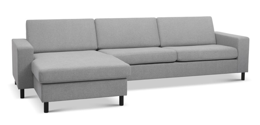 Pannesett 8 3D XL sofa, med sjeselong - grtt polyesterstoff og sort tre