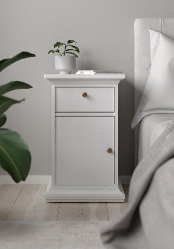 TVILUM Paris Nachttisch, m. 1 Tür und 1 Schublade - weiße Folie/Spanplatte (43,6x40)