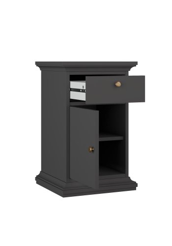 TVILUM Paris natbord, m. 1 l�ge, 1 skuffe, 1 hylde - mat gr� folie/sp�nplade (43.6x40)