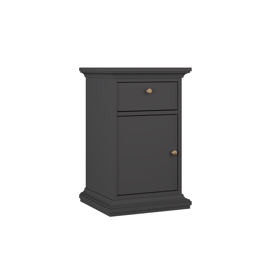 TVILUM Paris Nachttisch, m. 1 Tür, 1 Schublade, 1 Regal - mattgraue Folie/Spanplatte (43,6x40)