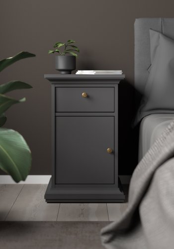 TVILUM Paris Nachttisch, m. 1 Tür, 1 Schublade, 1 Regal - mattgraue Folie/Spanplatte (43,6x40)