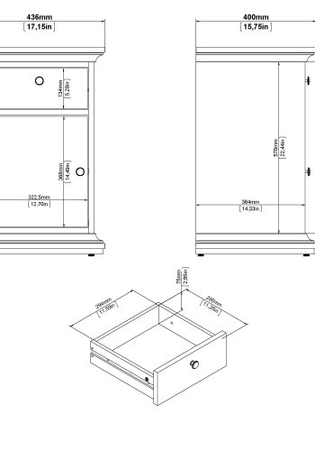 TVILUM Paris Nachttisch, m. 1 Tür, 1 Schublade, 1 Regal - mattgraue Folie/Spanplatte (43,6x40)