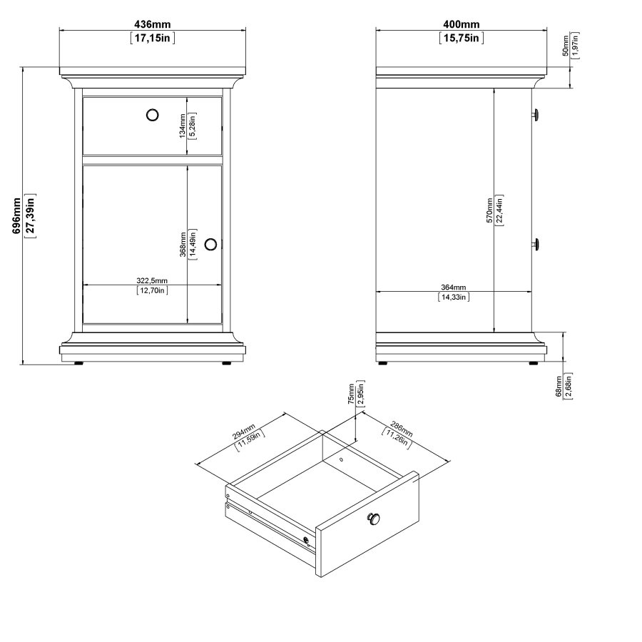 TVILUM Paris Nachttisch, m. 1 Tür, 1 Schublade, 1 Regal - mattgraue Folie/Spanplatte (43,6x40)
