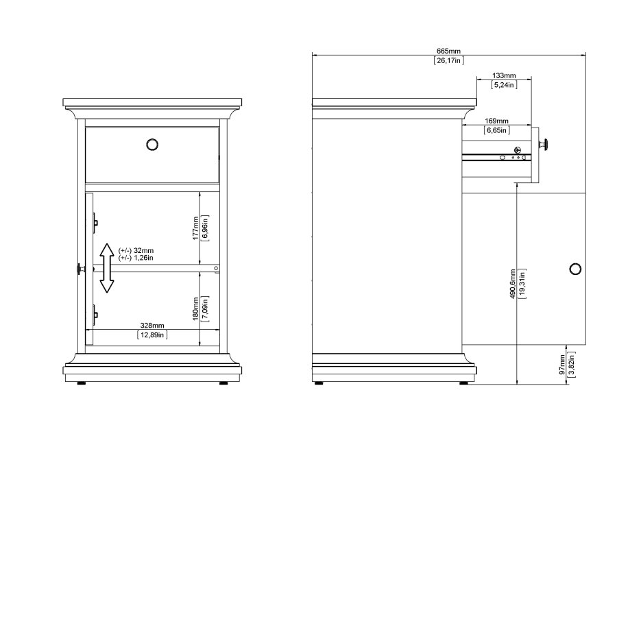 TVILUM Paris Nachttisch, m. 1 Tür und 1 Schublade - weiße Folie/Spanplatte (43,6x40)