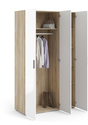 TVILUM Pepe Kleiderschrank 3-t�rig - ParcelOak Struktur Wei� Hochglanz
