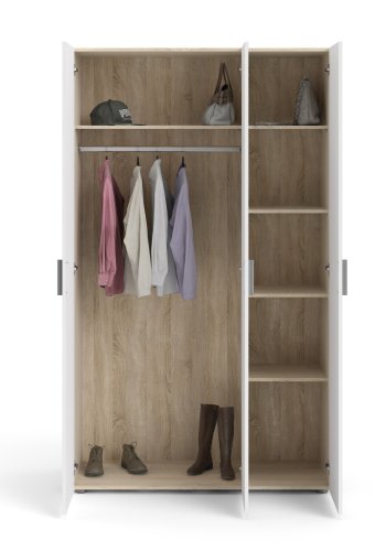 TVILUM Pepe Kleiderschrank 3-türig - ParcelOak Struktur Weiß Hochglanz