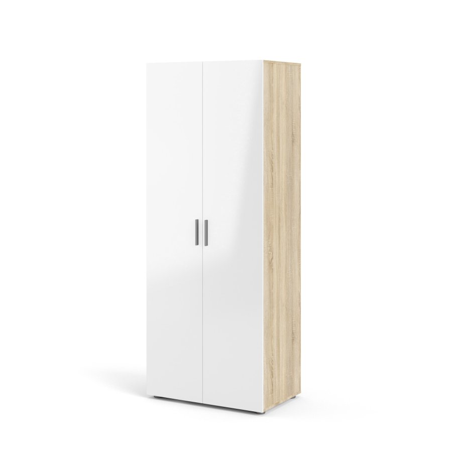 TVILUM Pepe Kleiderschrank 2-türig - ParcelOak Struktur Weiß Hochglanz
