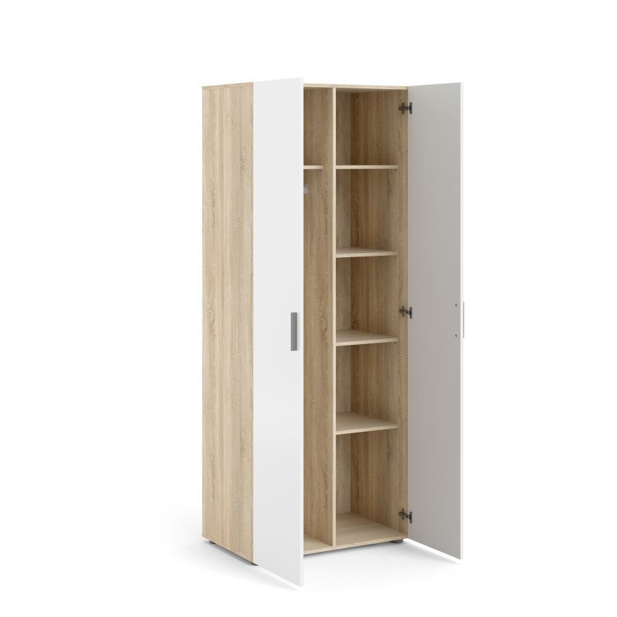 TVILUM Pepe Kleiderschrank 2-türig - ParcelOak Struktur Weiß Hochglanz