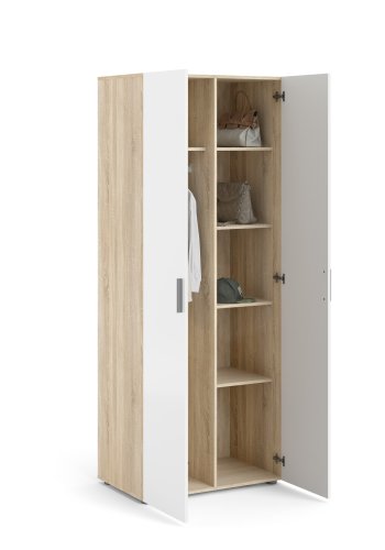 TVILUM Pepe Kleiderschrank 2-türig - ParcelOak Struktur Weiß Hochglanz