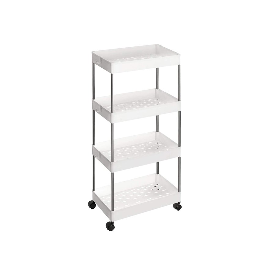 SONGMICS F�rvaringsvagn med 4 v�ningar, Rullvagn med hjul, Platsbesparande K�ksvagn f�r Kontor och Badrum, 40 x 22 x 86 cm, Vit KSC10WT