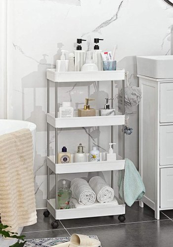 SONGMICS F�rvaringsvagn med 4 v�ningar, Rullvagn med hjul, Platsbesparande K�ksvagn f�r Kontor och Badrum, 40 x 22 x 86 cm, Vit KSC10WT
