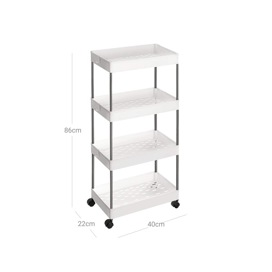 SONGMICS F�rvaringsvagn med 4 v�ningar, Rullvagn med hjul, Platsbesparande K�ksvagn f�r Kontor och Badrum, 40 x 22 x 86 cm, Vit KSC10WT