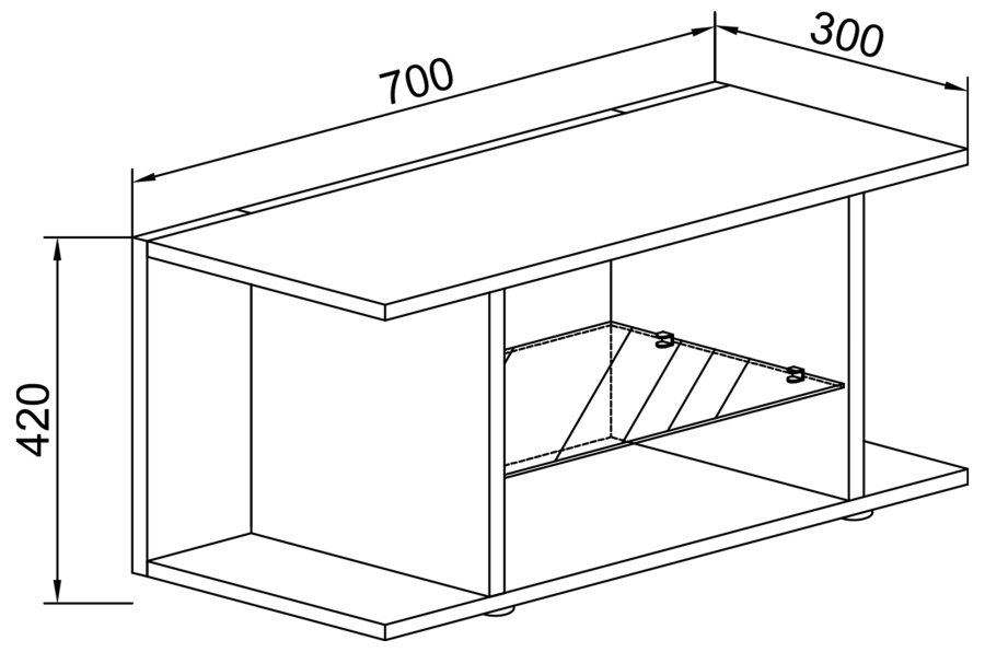 VCM NORDIC Plexalo L TV-bord, m. 1 glasshylle - svart tre (70x30)