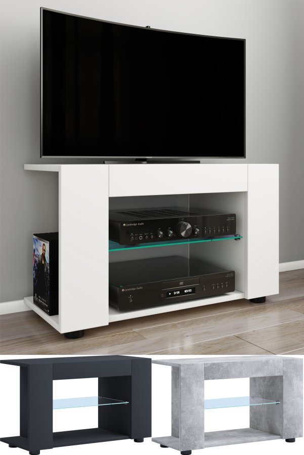 VCM NORDIC Plexalo L TV-bord, m. 1 glasshylle - svart tre (70x30)
