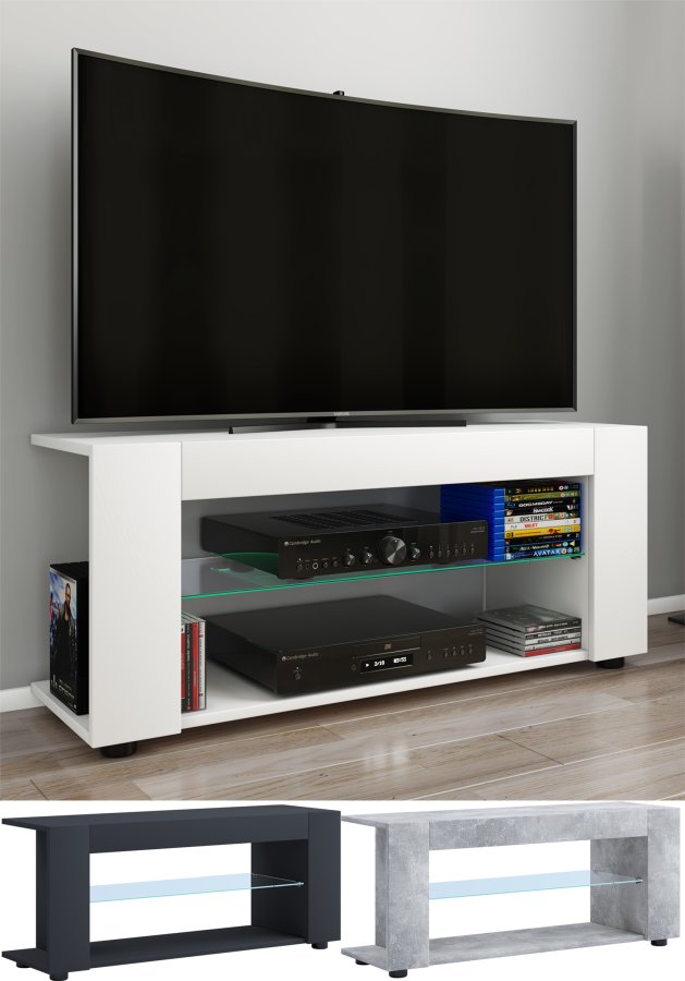 VCM NORDIC Plexalo XL TV-bord, m. 1 glasshylle - hvitt tre (110x30)