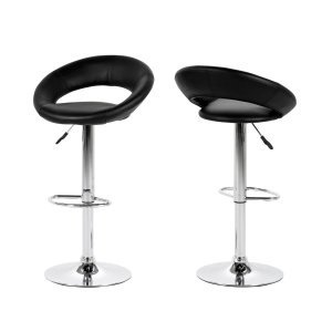 ACT NORDIC Plump barstol - svart konstlder / krom, med gaspatron