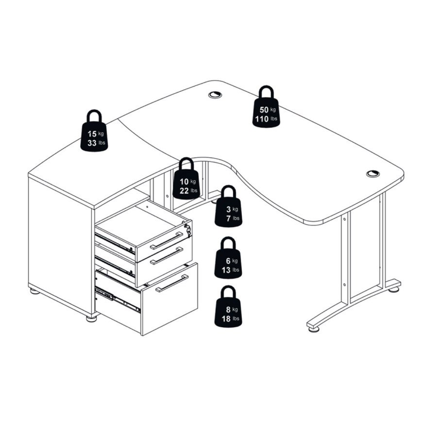 TVILUM Prima hjrneskrivebord - egetrsstruktur, m. 3 skuffer 