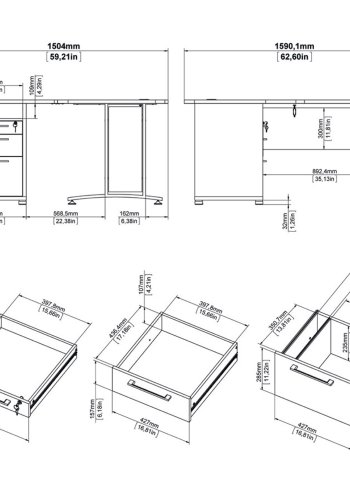 TVILUM Prima hjrneskrivebord - egetrsstruktur, m. 3 skuffer 