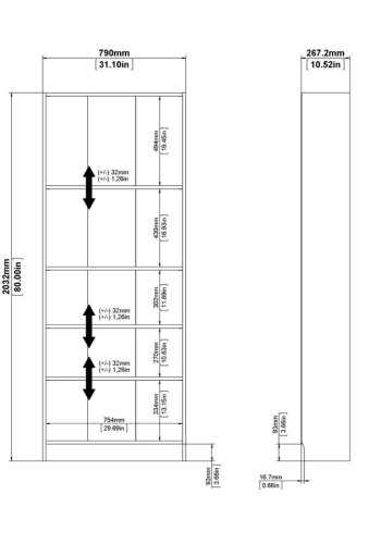 TVILUM Basic bokkasse - eikestruktur, m. 4 hyller (H: 203,2 cm x 79 cm x 26,72 cm)