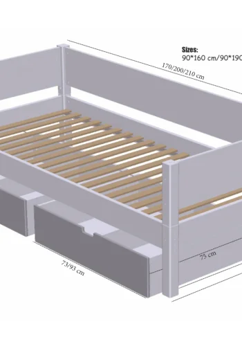 Manis-H Mimer Enkels�ng med ribbor och l�dor - 160 cm - 90x160