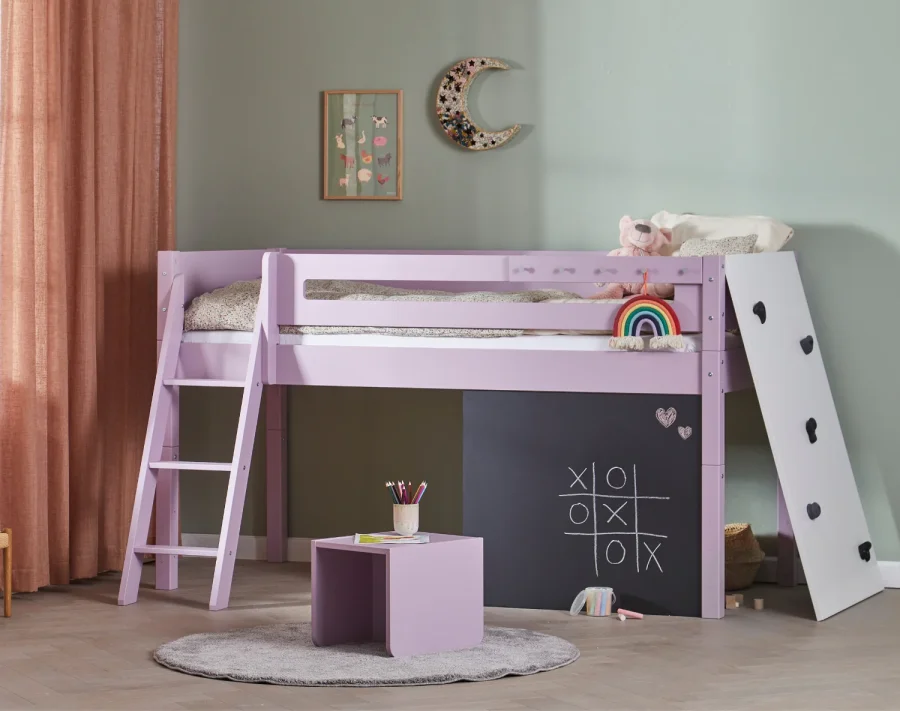 Manis-H Vilde Halvh�g s�ng med designad s�nggrind och kl�tterv�gg - 200 cm - 90x200