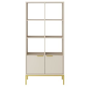 KOCOT Austin bogreol, m. 2 lger og 6 bne hylder - cashmere lamineret spnplade og guld stl