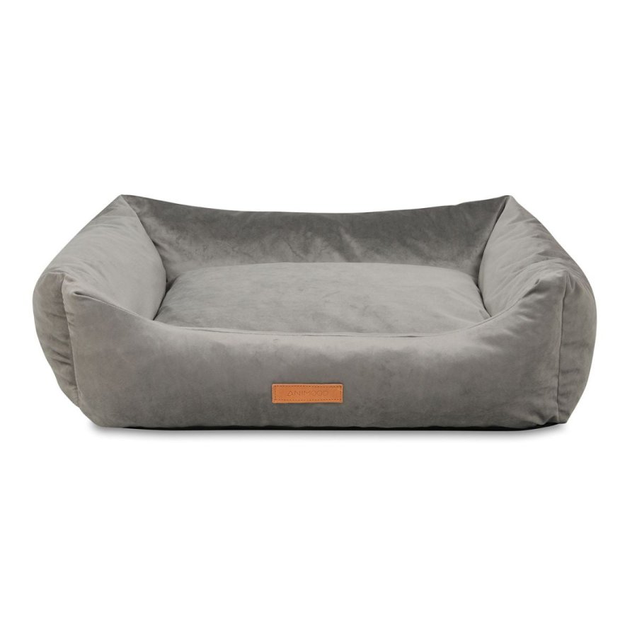 ANIMOOD Alex Hundebett, rechteckig - grauer Samtstoff (69x57)