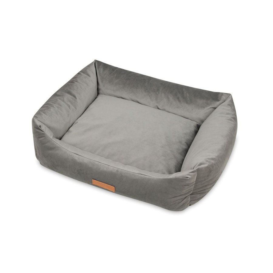 ANIMOOD Alex Hundebett, rechteckig - grauer Samtstoff (69x90)