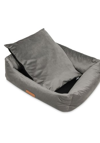 ANIMOOD Alex Hundebett, rechteckig - grauer Samtstoff (69x90)